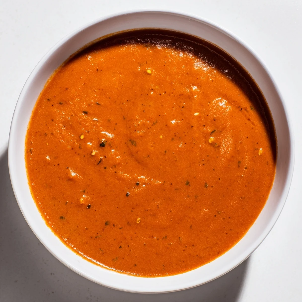 A close-up of a flavorful bowl of Roasted Garlic and Tomato Basil Soup, perfect for a cozy dinner.