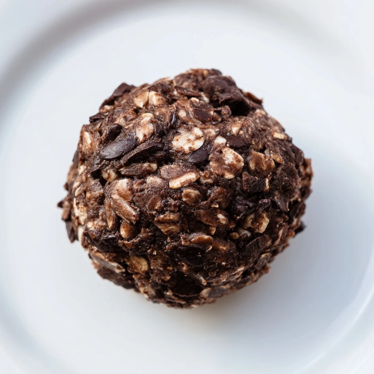Chocolate Peanut Butter Energy Balls arranged in a circle on a white plate with a glass of almond milk. 