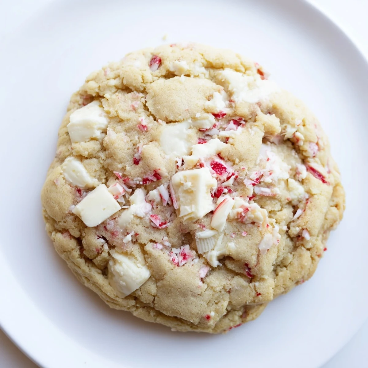 Holiday peppermint white chocolate chunk cookies with gooey white chocolate and festive red swirls.