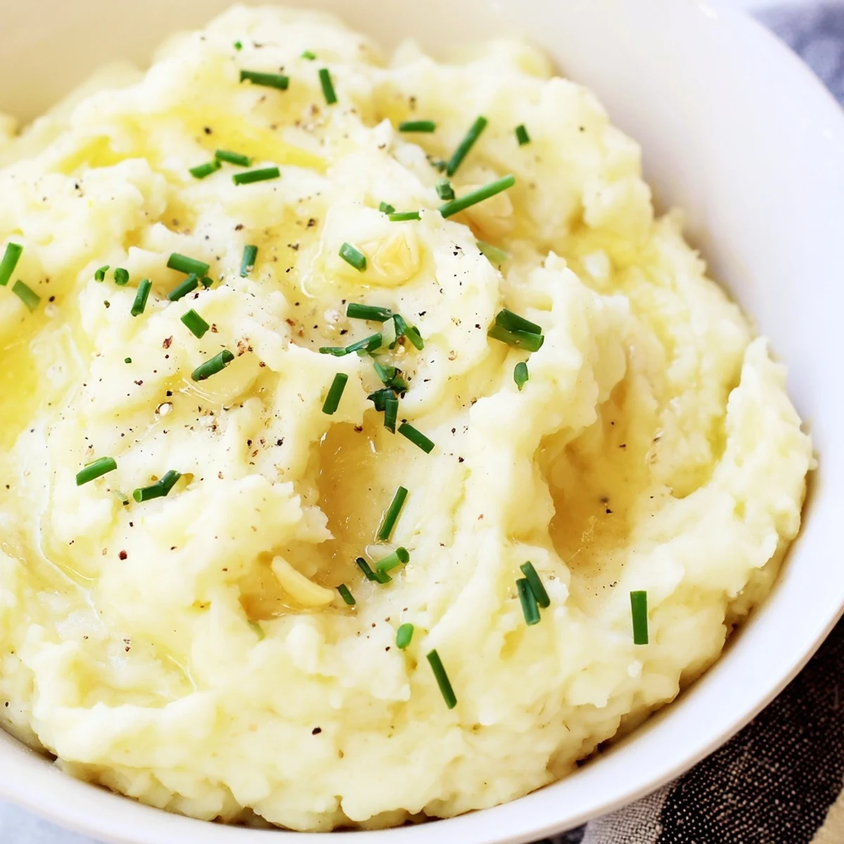 A spoon lifting a bite of Roasted Garlic Mashed Potatoes, showcasing a smooth, buttery texture and steam rising.