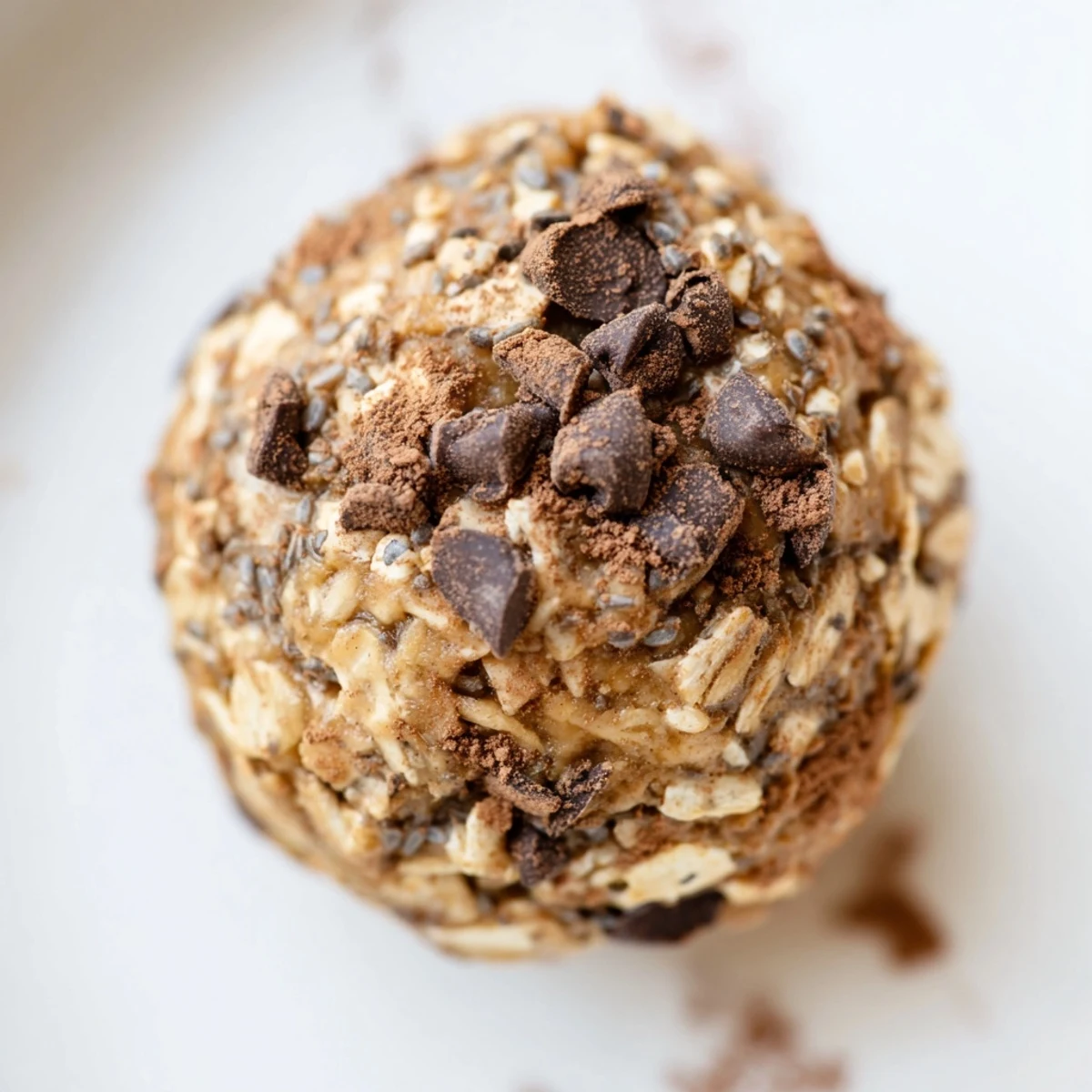 Golden-brown Chocolate Peanut Butter Energy balls on a marble countertop, garnished with chopped peanuts and cocoa powder.