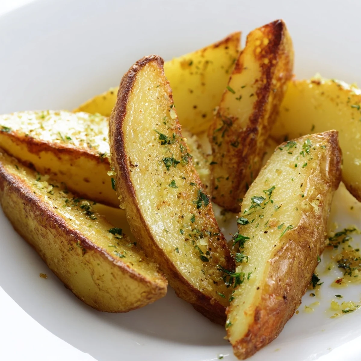 Oven-baked Lemon Potato Wedges, crispy on the outside and fluffy inside, tossed with zesty lemon and fresh parsley.