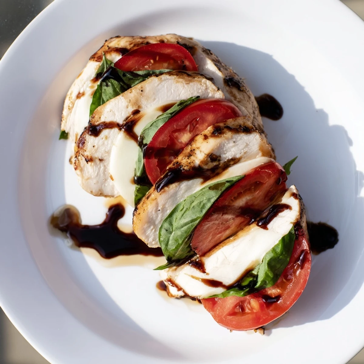 Golden-brown baked Caprese Stuffed Chicken Breast with melted mozzarella oozing from the center.