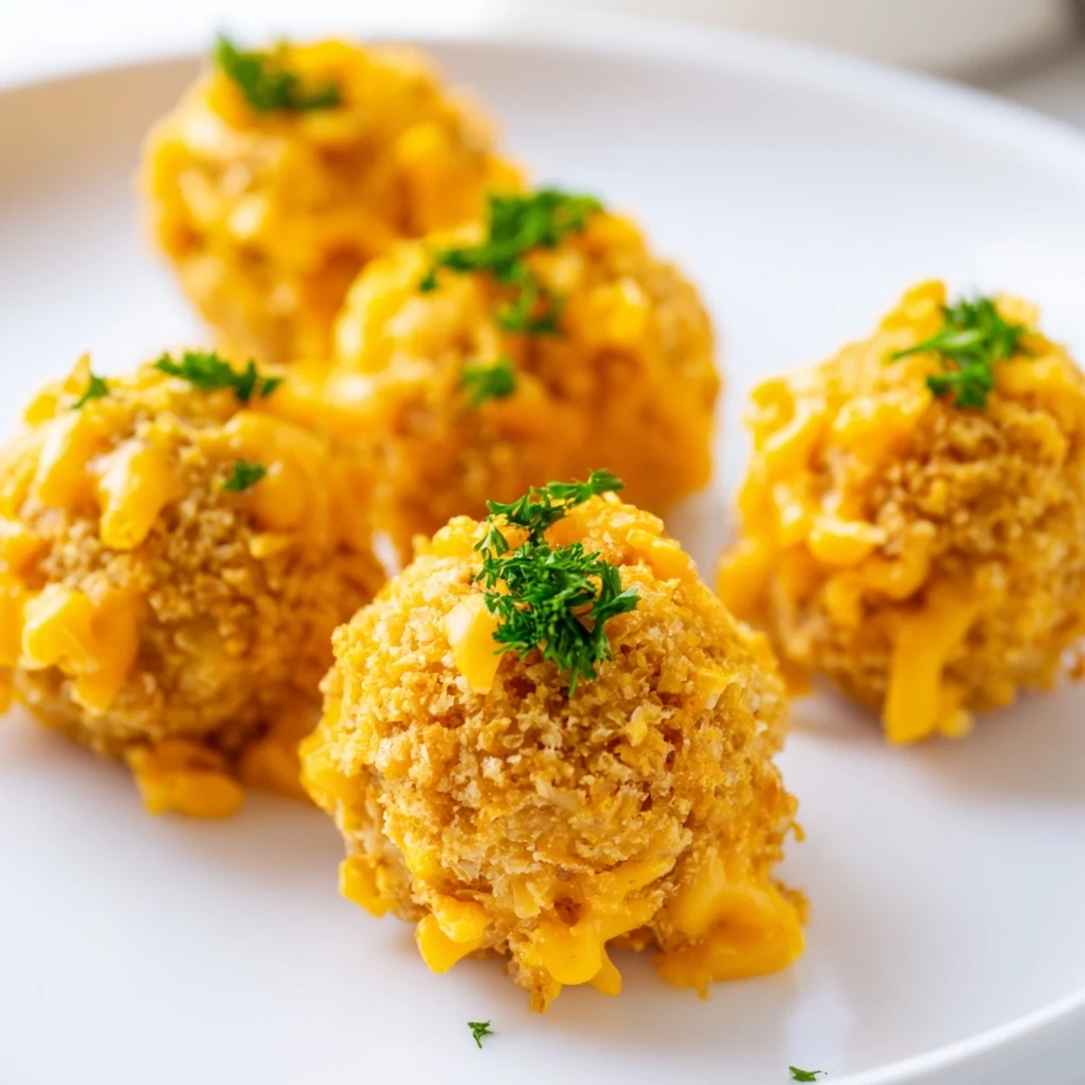 Golden-baked Tailgate Sausage and Cheese Balls are arranged on a rustic platter, garnished with fresh parsley for a festive game day snack.