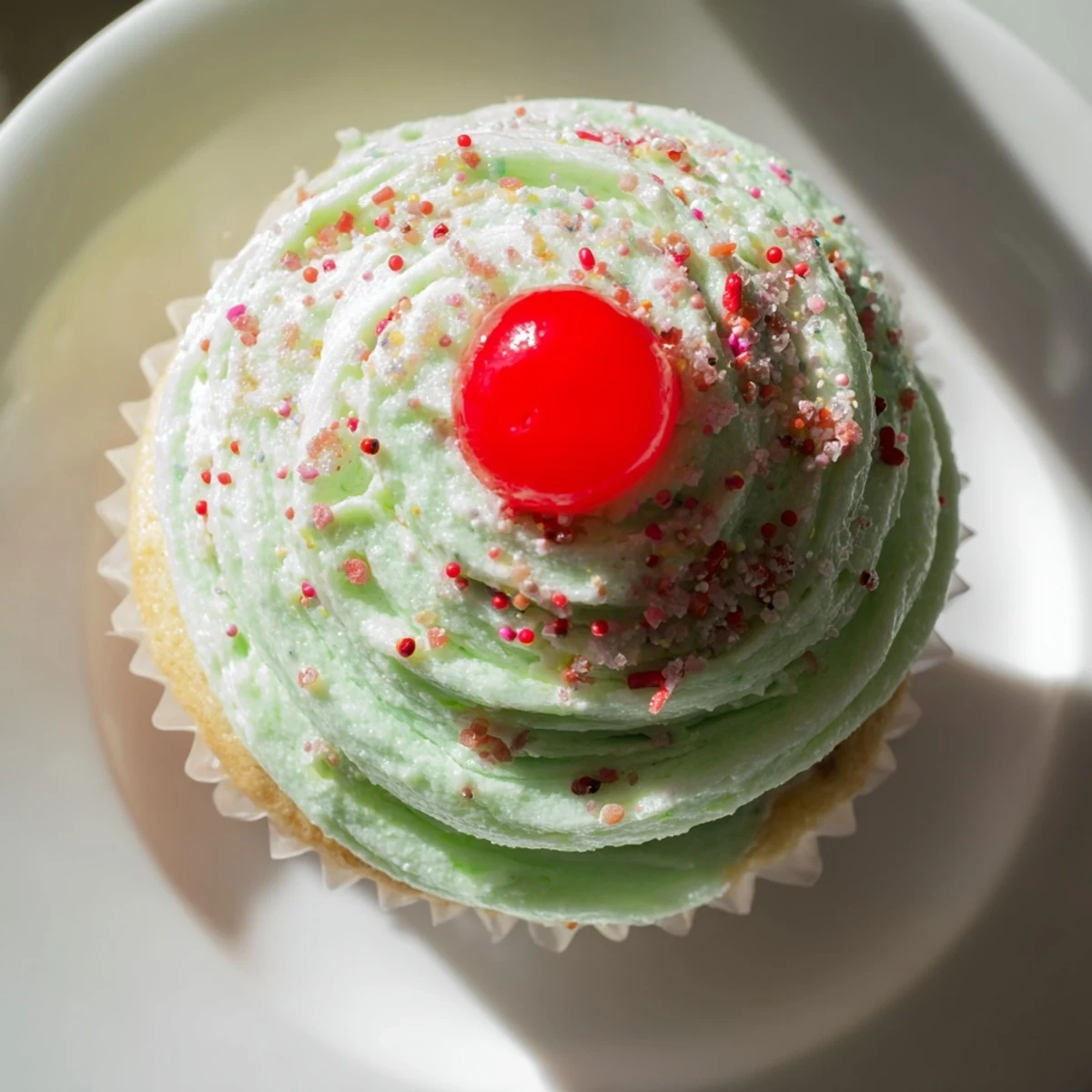 Freshly baked Shamrock Shake Cupcakes lined up, displaying moist crumb edges and minty green frosting ready for a St. Patrick's Day party.