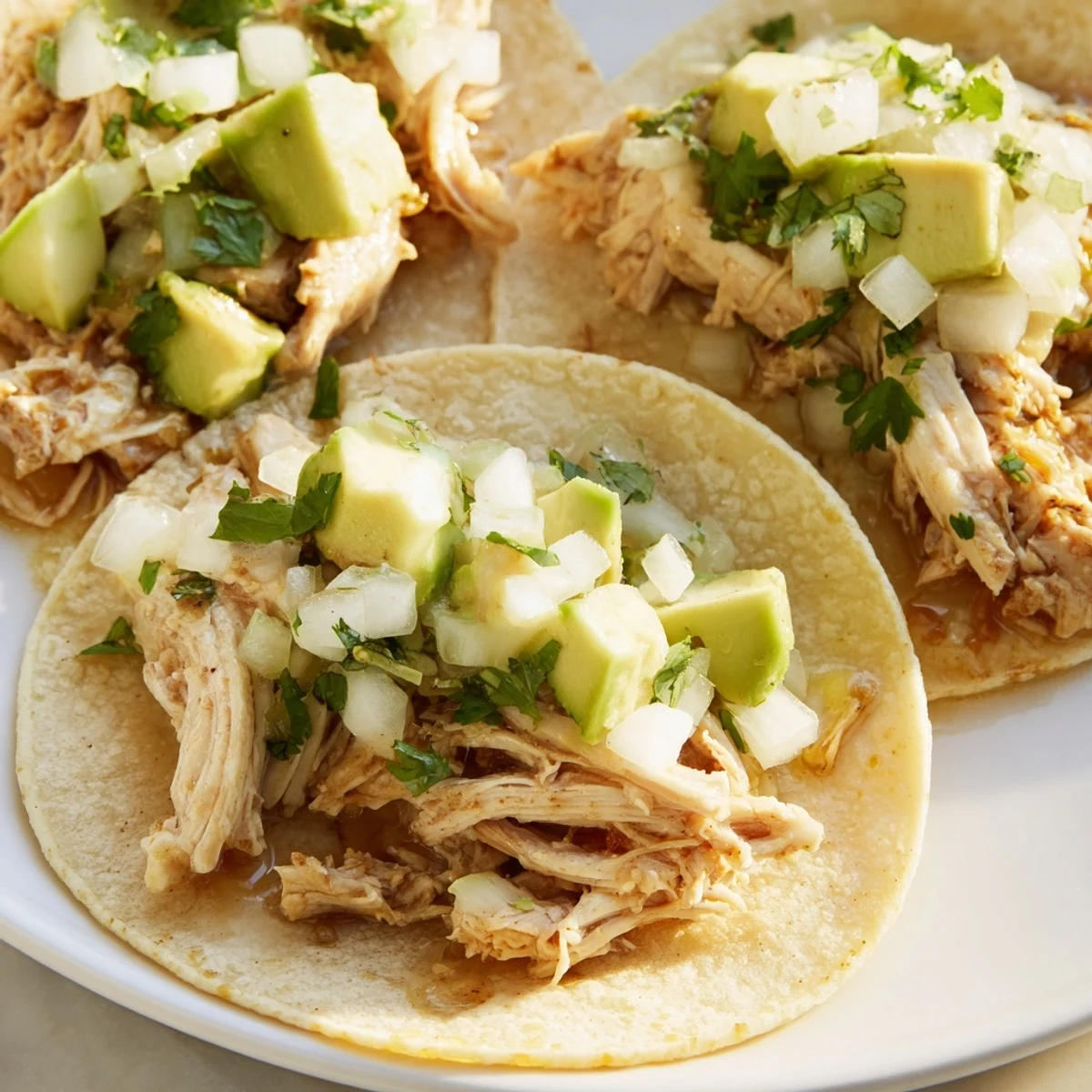 Tender, flavorful Chicken Street Tacos sit on a platter, accompanied by lime wedges and vibrant salsa for a zesty finish.