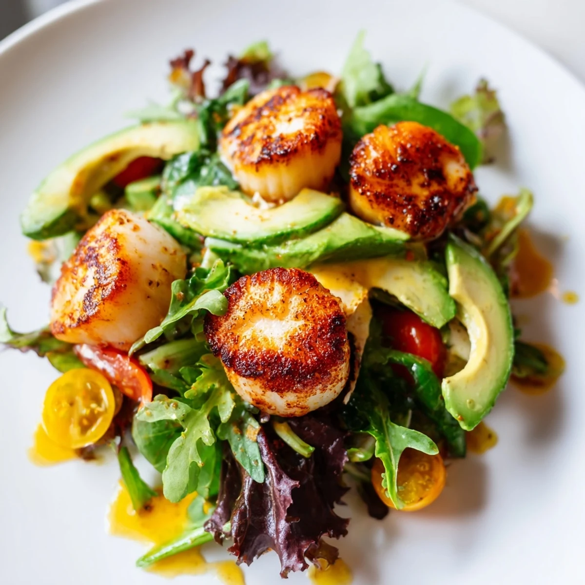 Garnished with pomegranate arils and pine nuts, the warm scallops pair beautifully with tangy citrus vinaigrette.