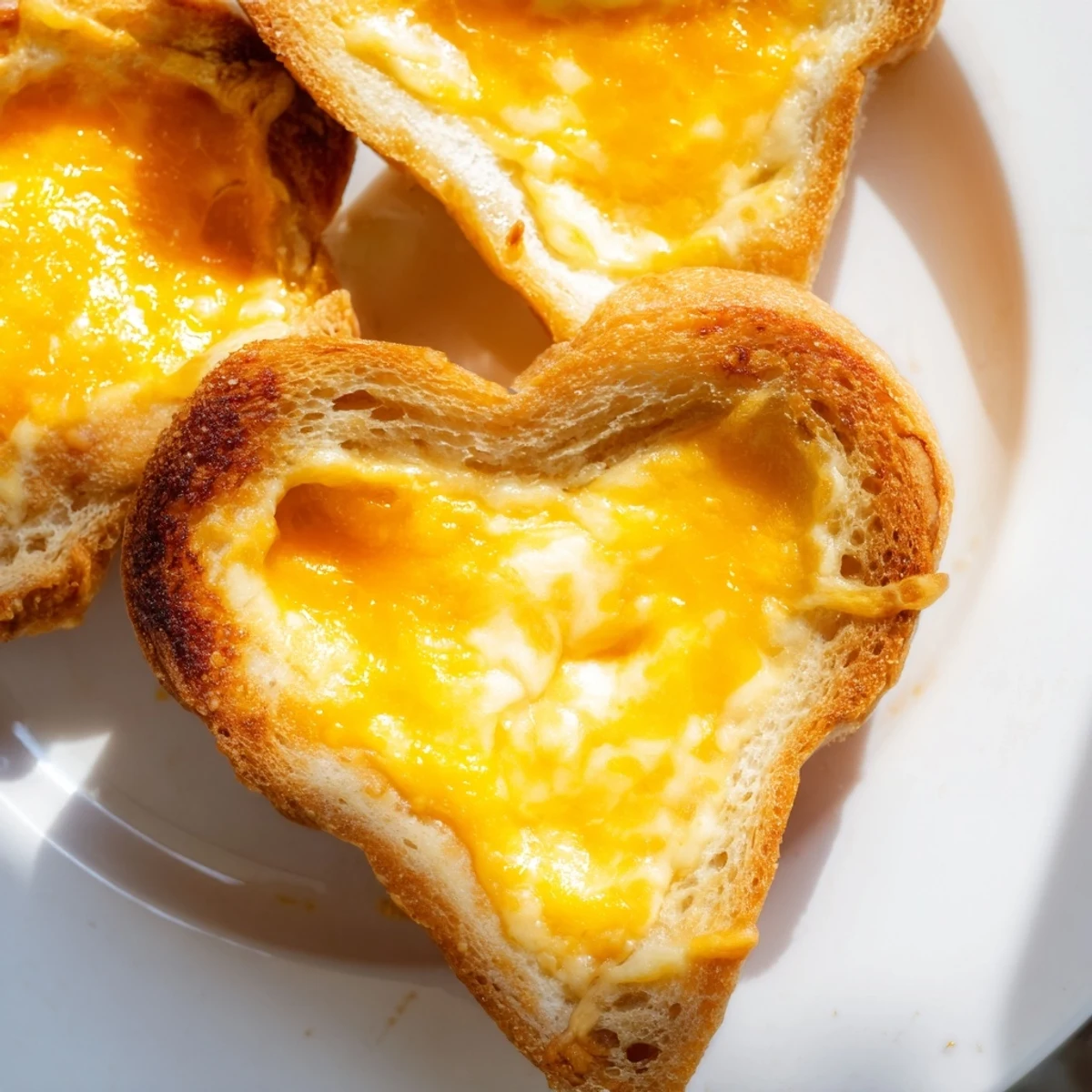 A close-up of Mini Grilled Cheese Hearts served on a red plate for Valentine’s.