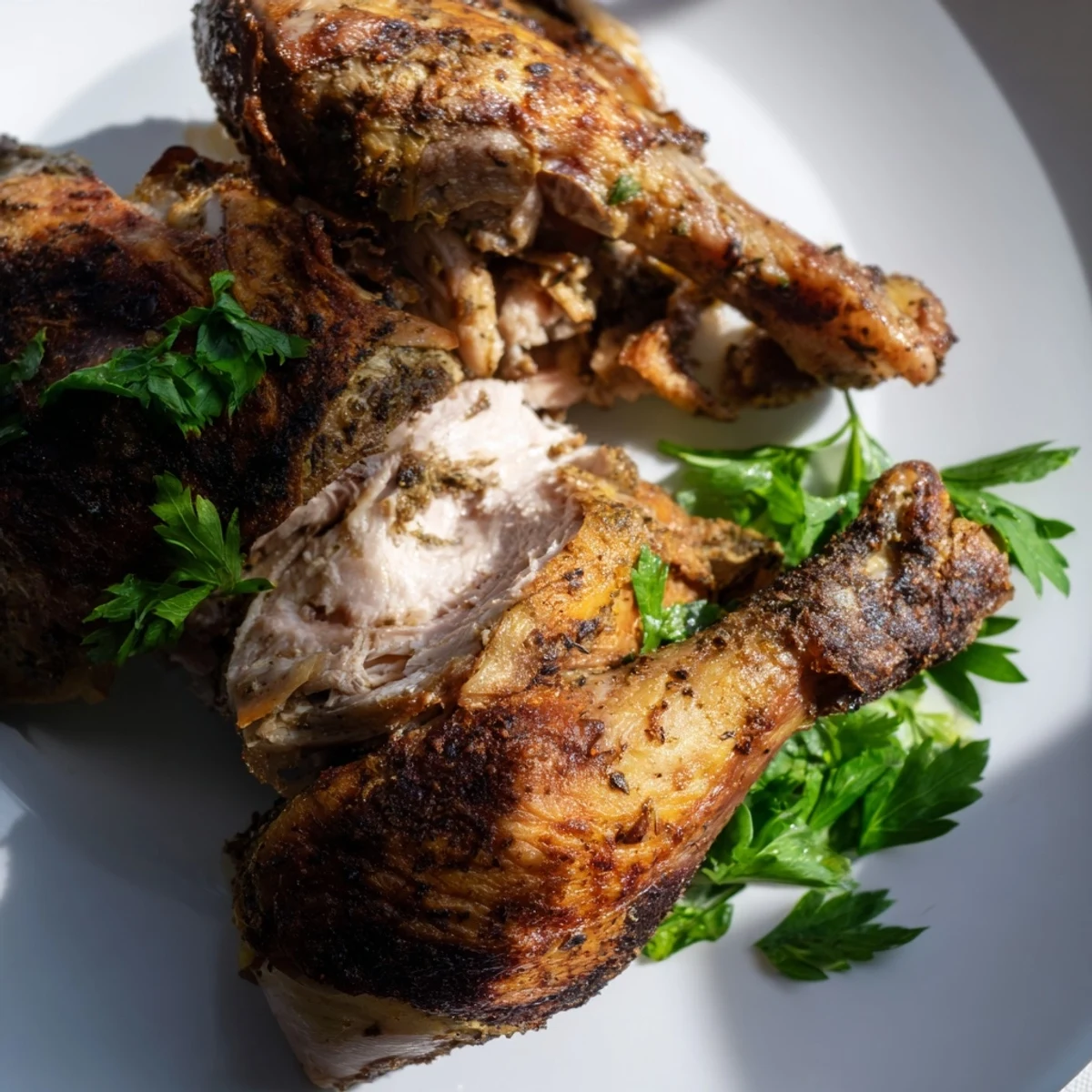 Golden roasted zaatar chicken resting on a bed of caramelized red onions and carrots, with crispy aromatic skin and lemon slices glistening in the pan.