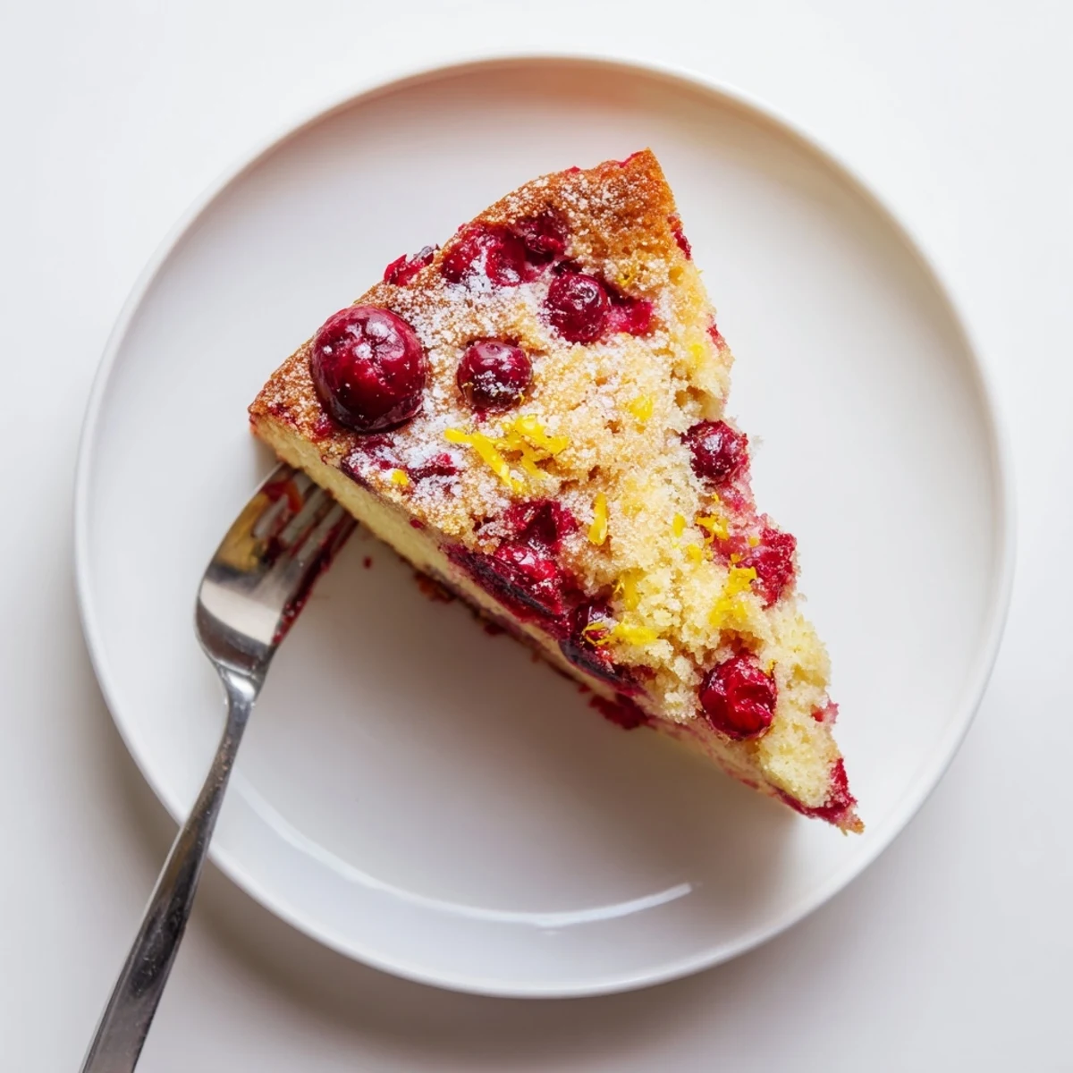 Tart cranberries stud this sweet Cranberry Cake, baked to a tender crumb and dusted with orange zest.