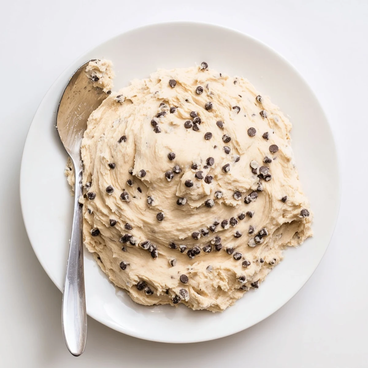 Rich Cookie Dough Frosting spread on a chocolate cupcake with a spoonful nearby.