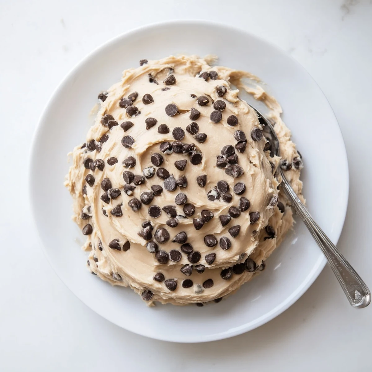 Smooth Cookie Dough Frosting in a bowl, ready to frost cakes or enjoy alone.