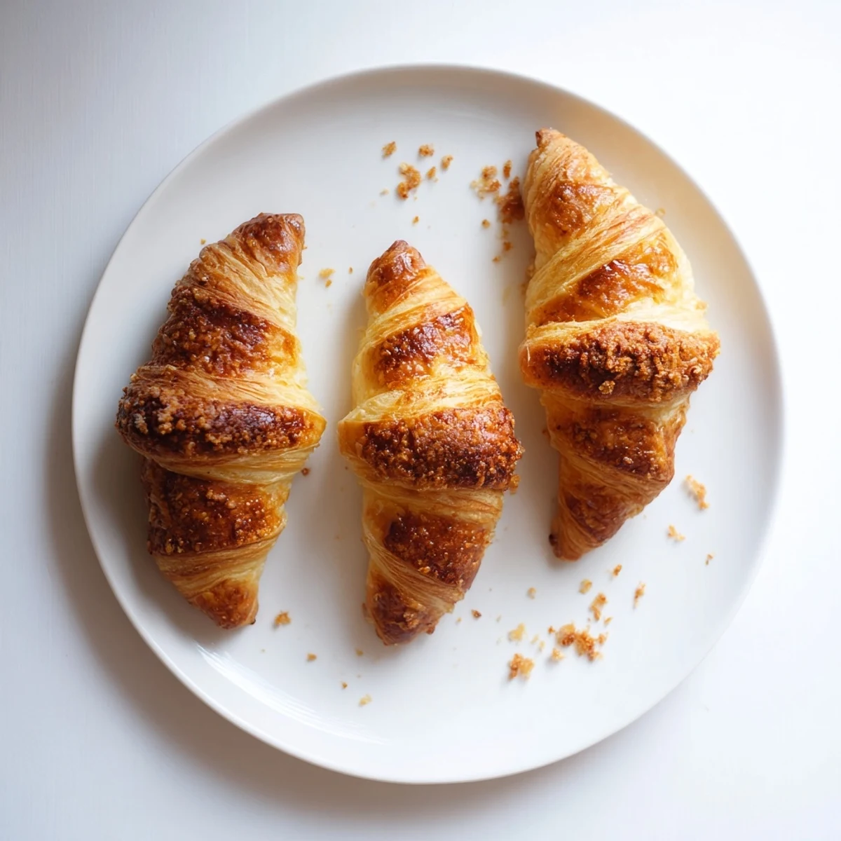 Buttery gluten-free croissants are plated with coffee and a drizzle of honey for breakfast.