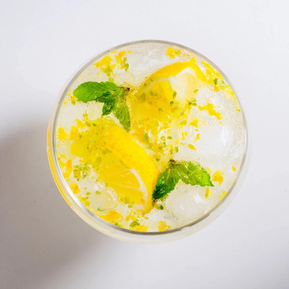 Two glasses of Easy Limoncello Mocktail Refreshing Drink filled with ice, fresh lemon slices, and mint garnish on a sunny table.