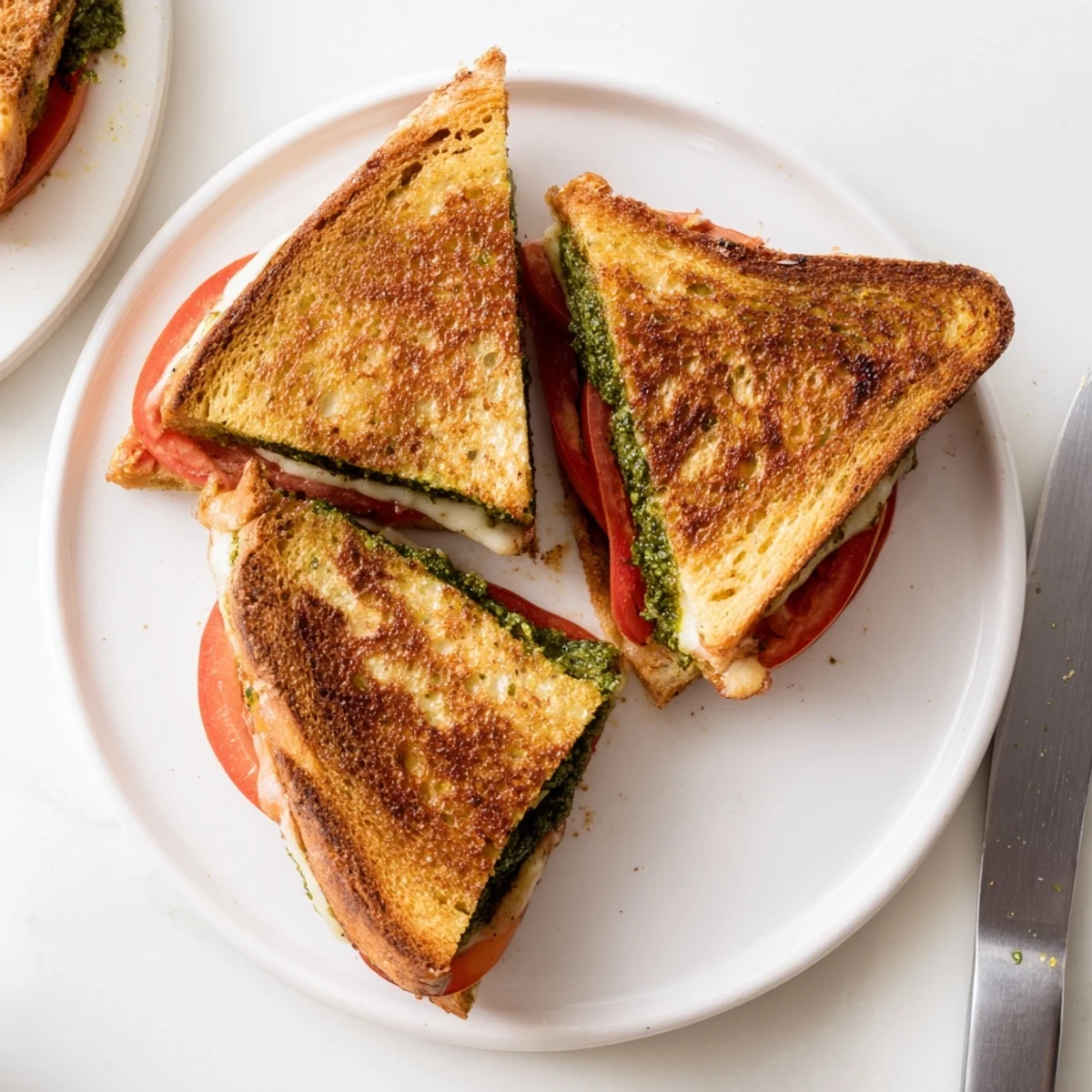 Best Pesto Grilled Cheese sandwich served warm beside a steaming bowl of tomato soup, perfect for a cozy vegetarian lunch in the USA.