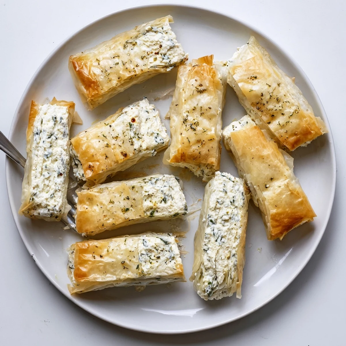Close-up of Oven Fried Feta Rolls with Spicy Chili Honey, highlighting the creamy white feta filling and fresh green herbs.