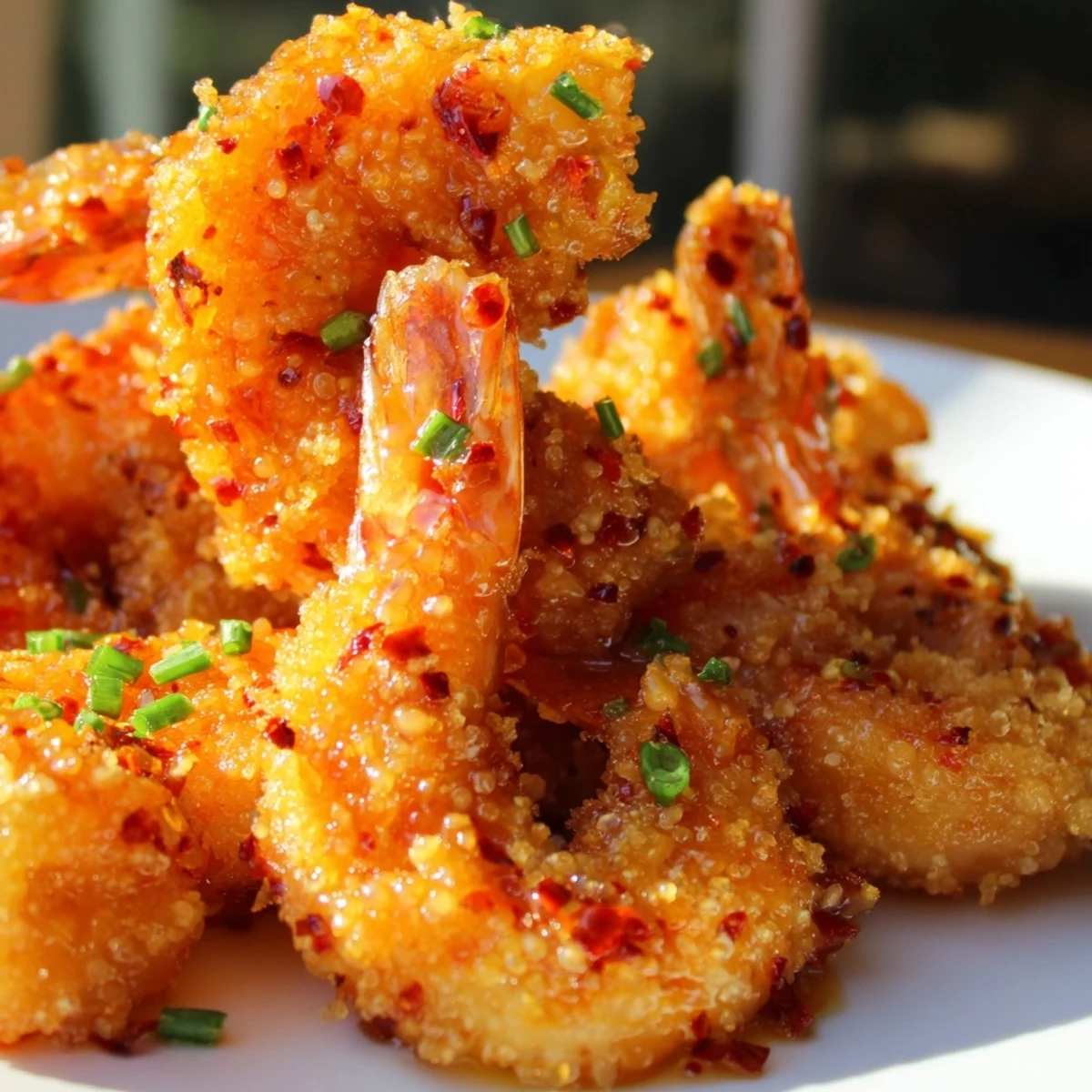 Crispy fried shrimp tossed in hot honey glaze with red pepper flakes