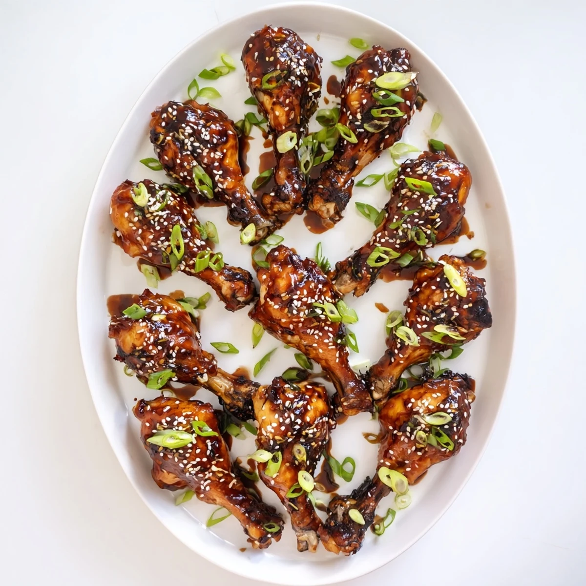 Glossy slow cooker Asian glazed chicken drumsticks coated in a rich, sticky honey soy sauce with sesame seed garnish