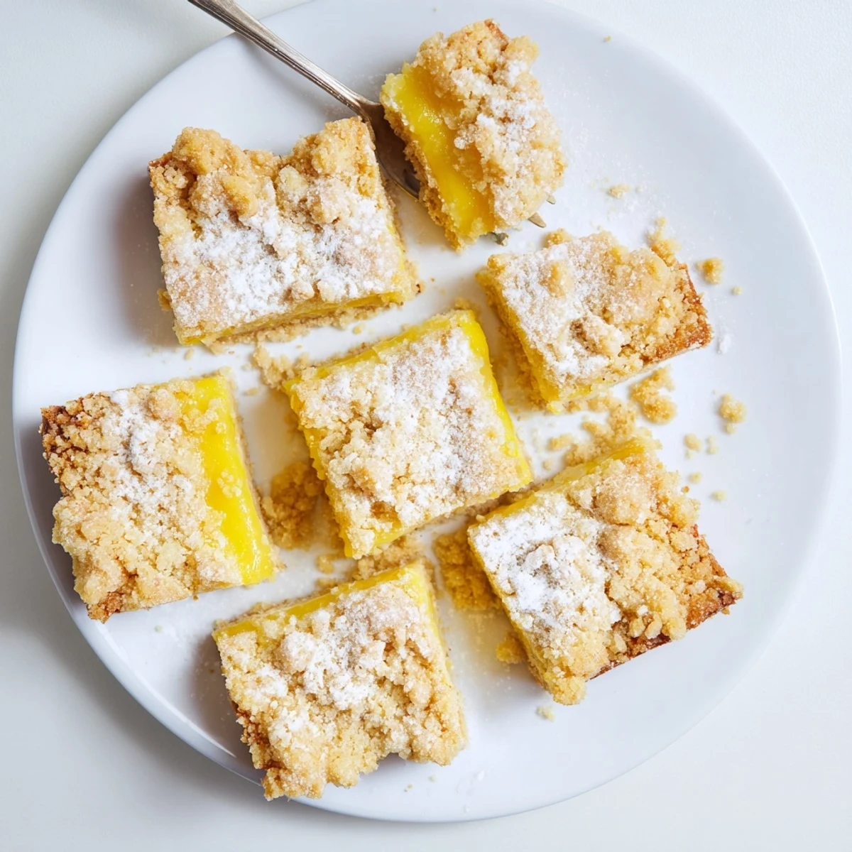 Golden lemon crumb bars with tangy custard filling sandwiched between buttery oat crumble layers