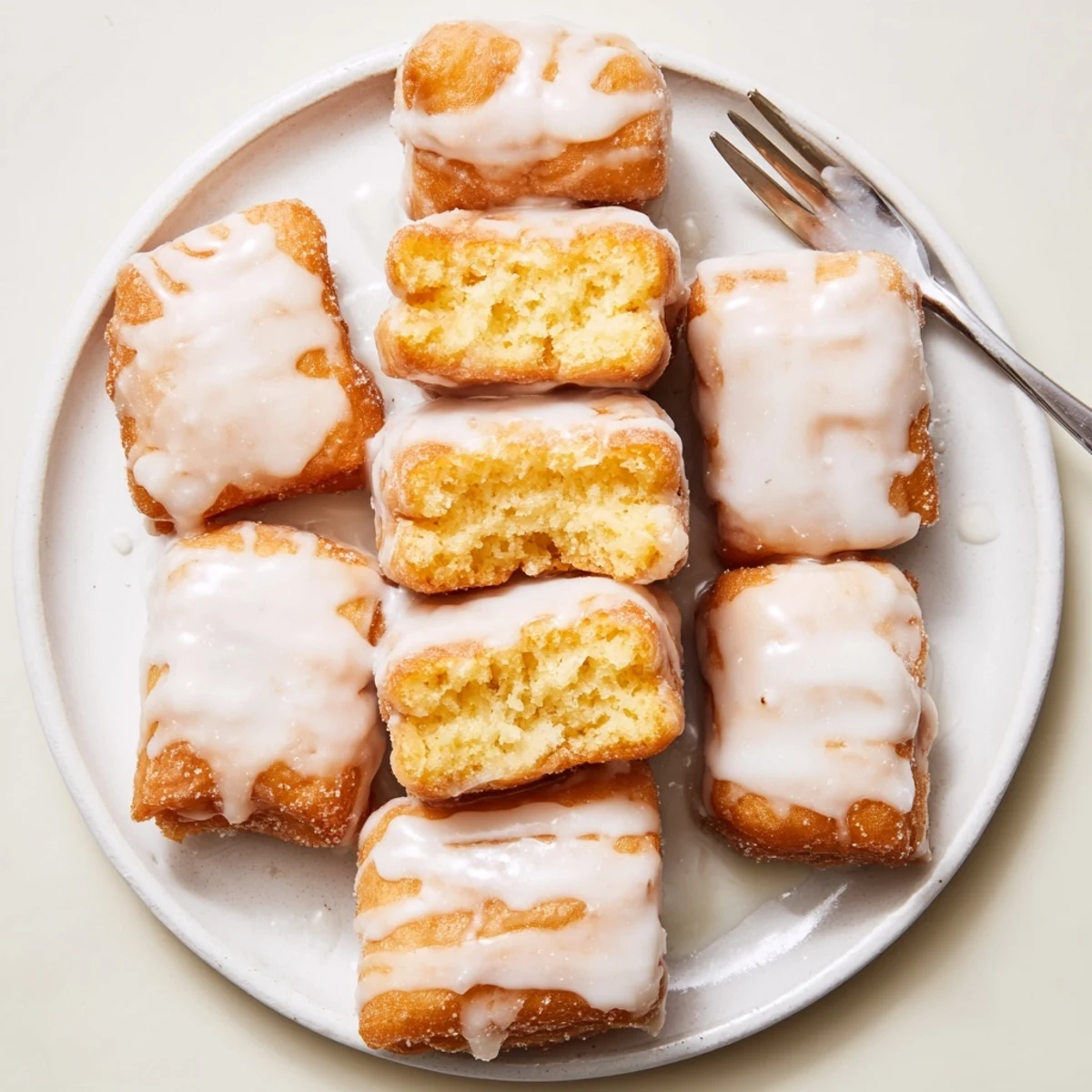 Freshly fried buttermilk beignet squares drizzled with vanilla glaze and dusted with powdered sugar
