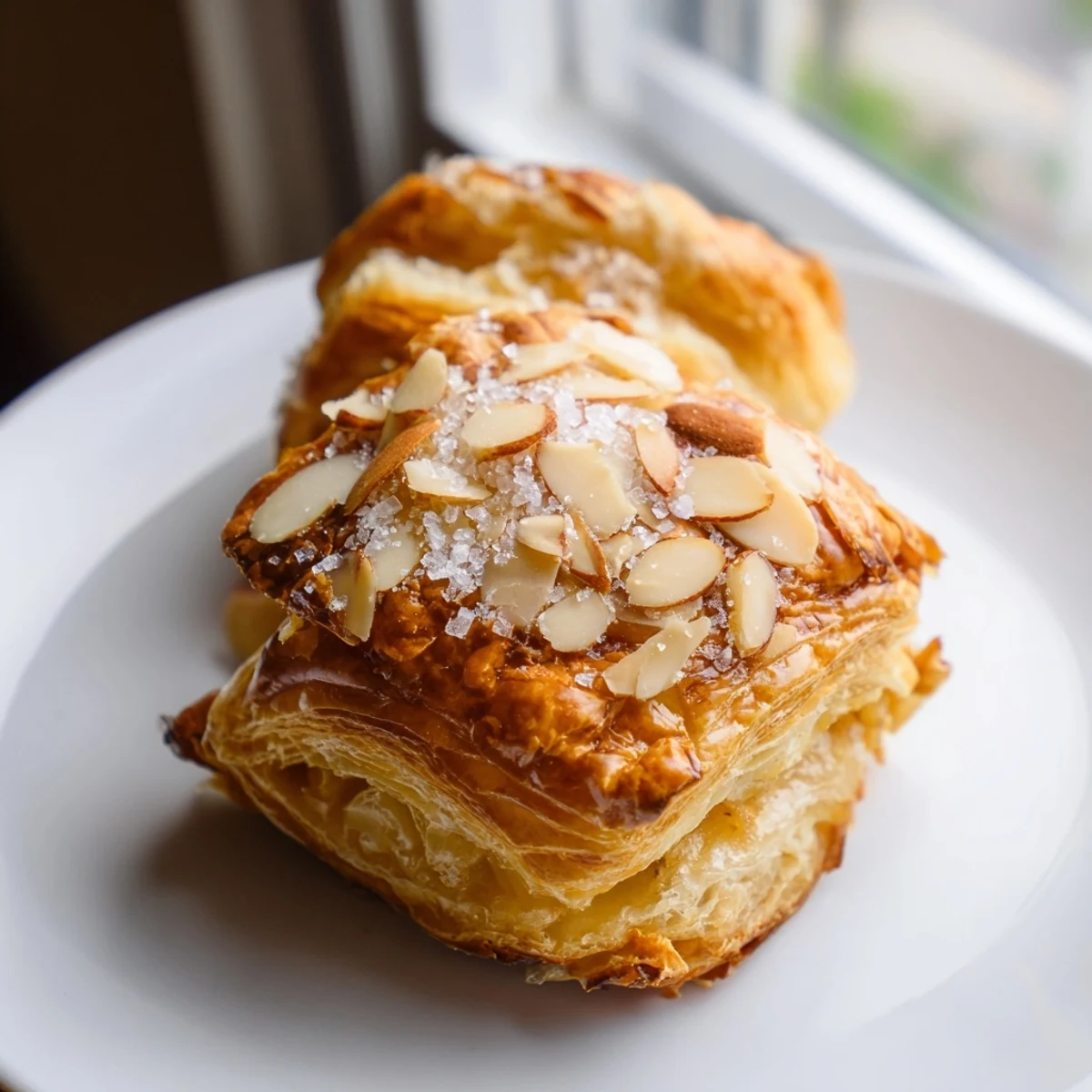 Golden almond bear claw pastry with flaky puff pastry layers and sweet almond filling