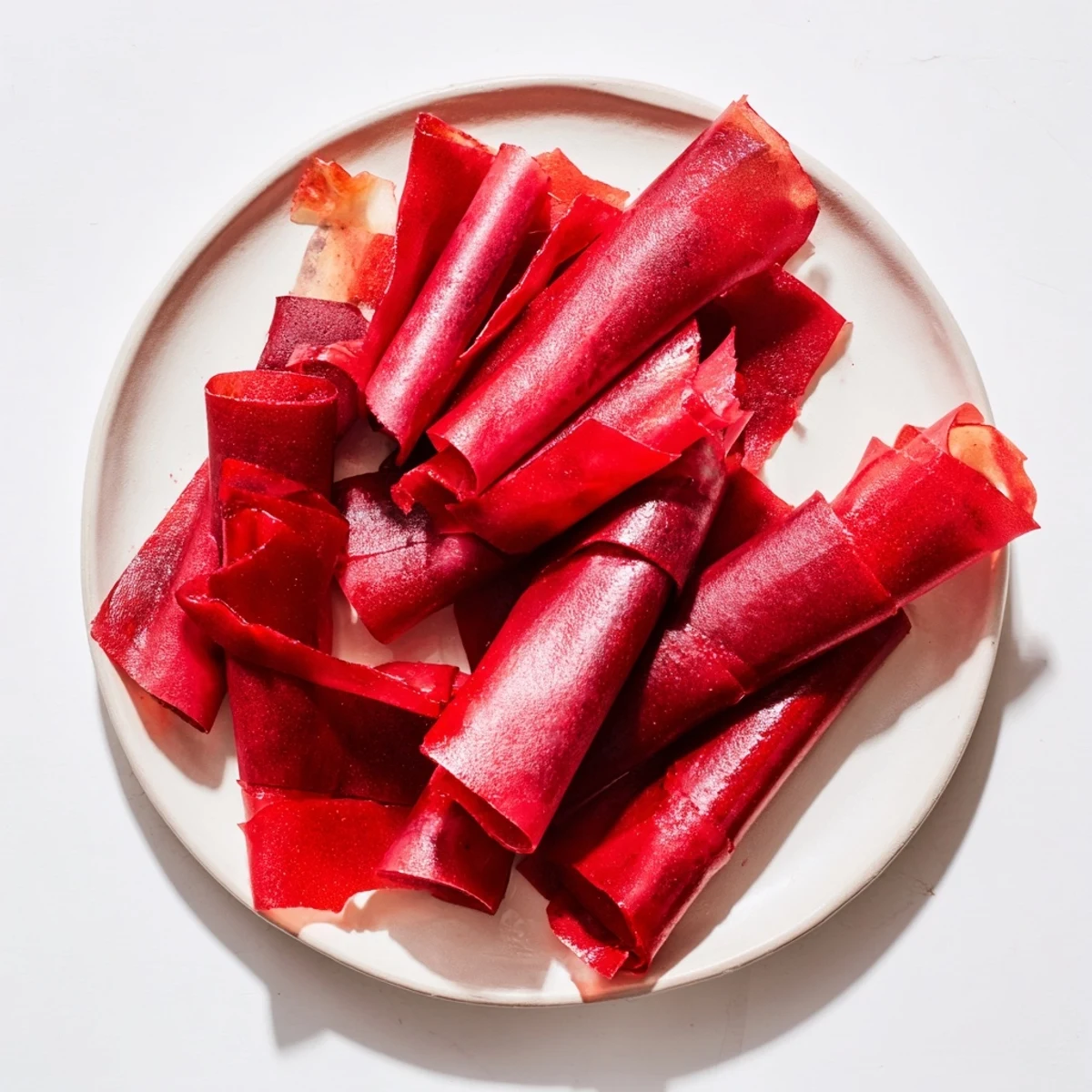 Healthy homemade fruit roll ups being cut into strips on a wooden cutting board