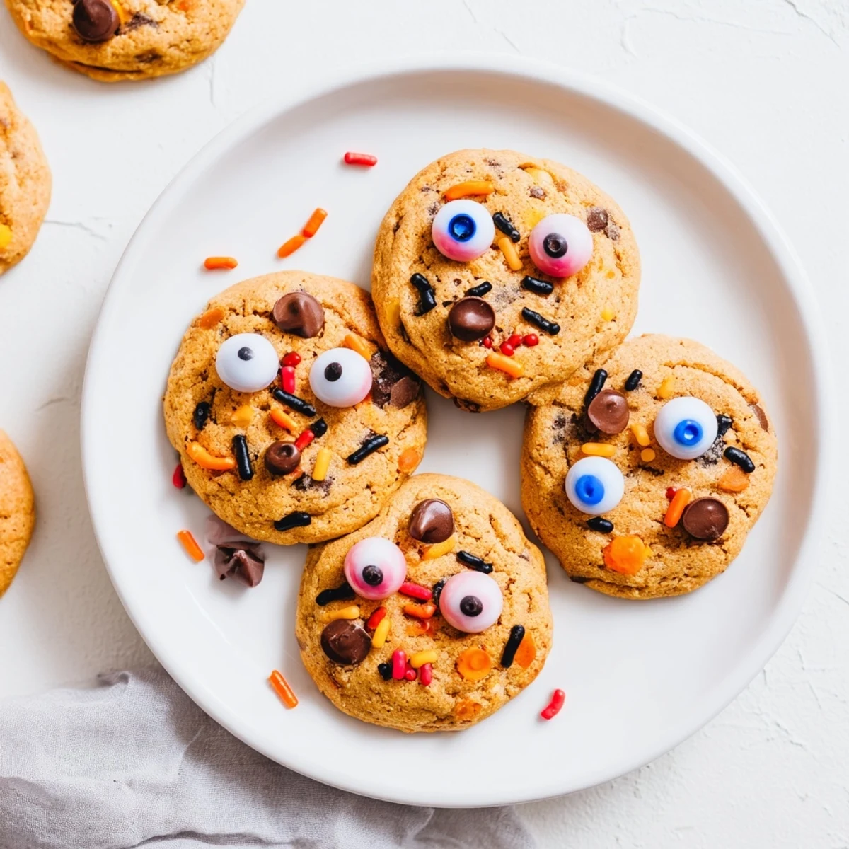 Soft chocolate orange freaky face cookies topped with melted chocolate and fun facial expressions