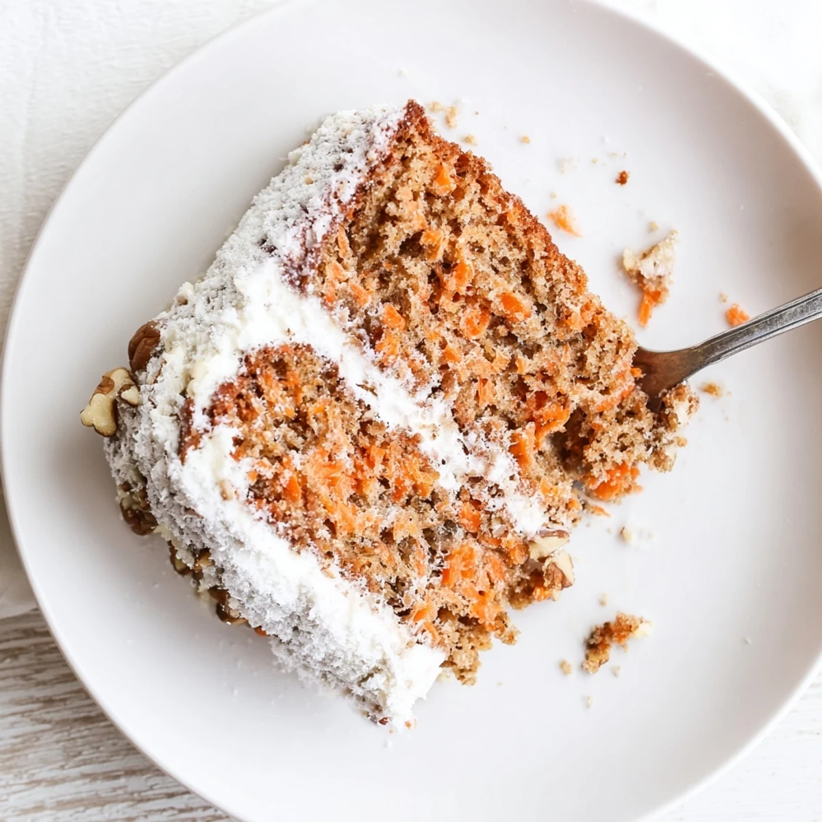 Homemade Greek yogurt carrot cake one bowl featuring tender crumb texture and optional chopped walnuts visible on top