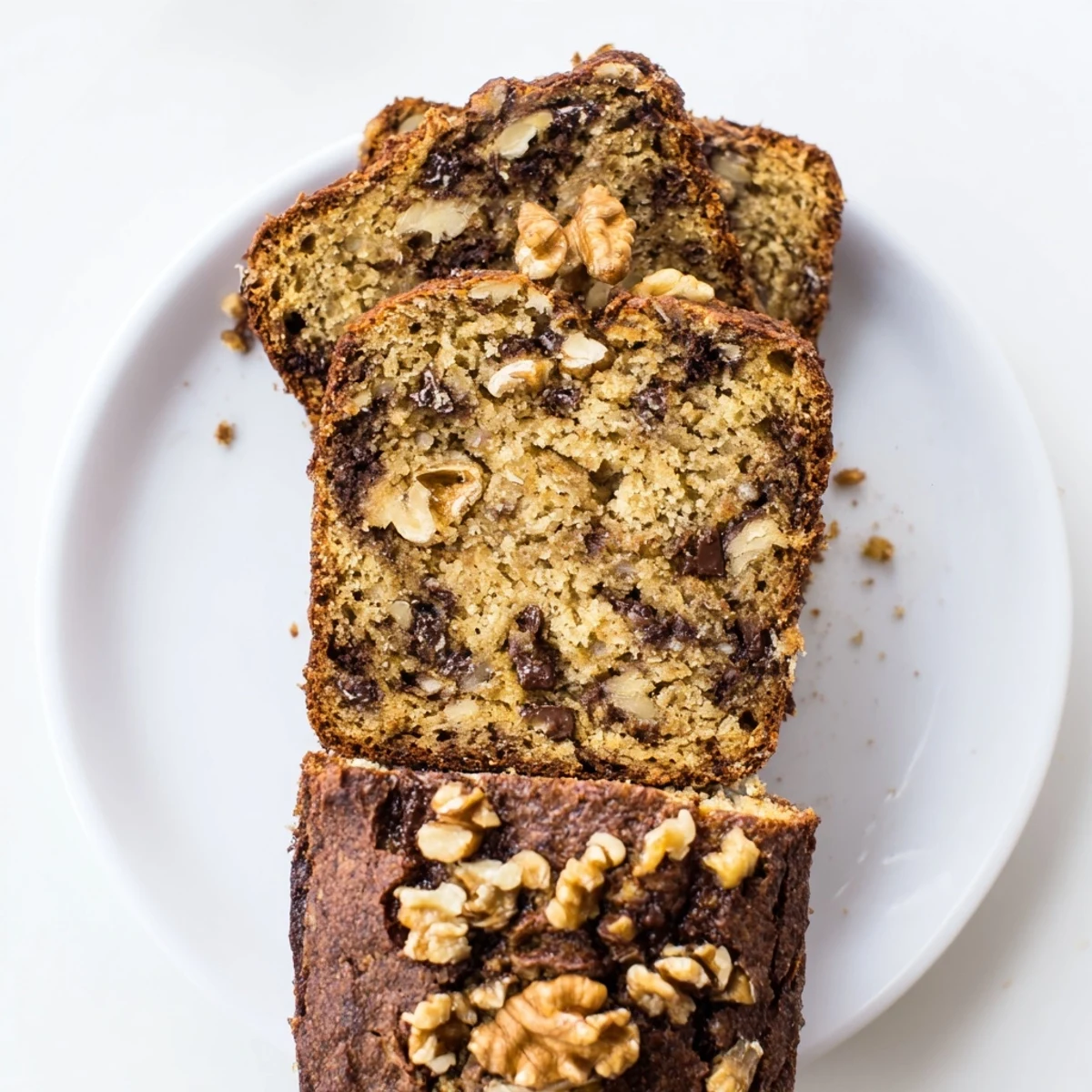Golden brown keto banana bread loaf with sliced texture visible on a wooden cutting board