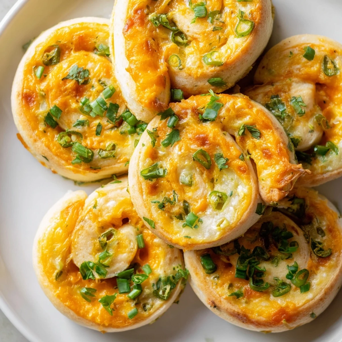 Golden baked jalapeno popper pinwheels arranged on a serving platter, ready for game day snacking