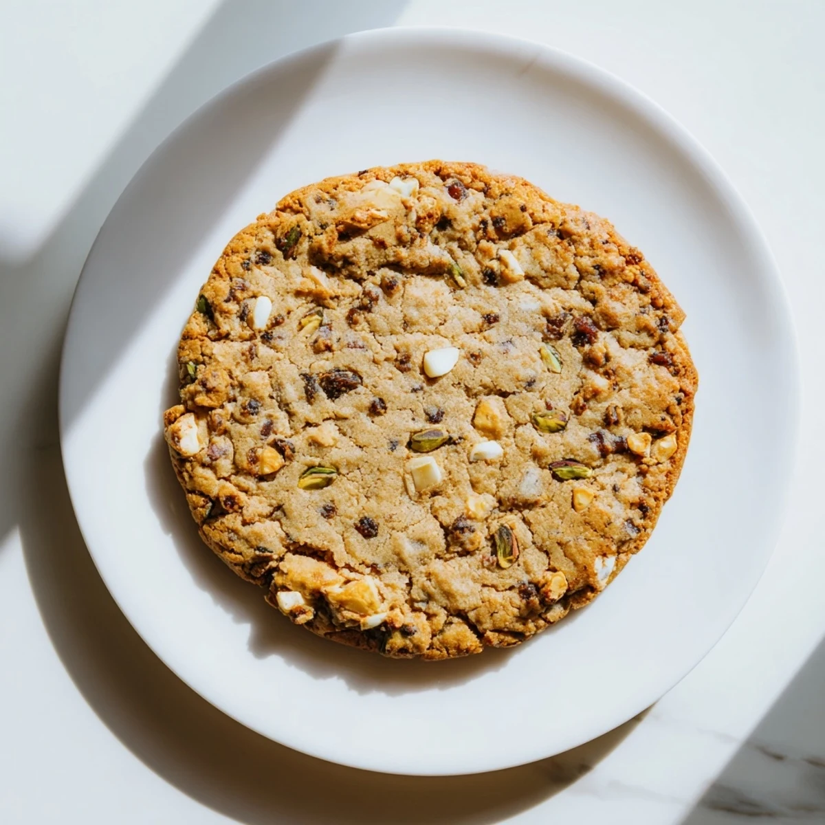 Close-up of Dubai chewy cookie showing chewy texture with dates and melted chocolate chips visible