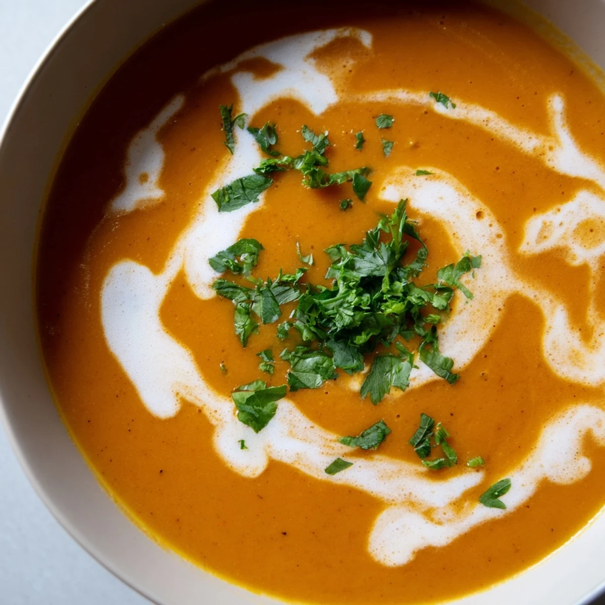 Velvety smooth spicy apple soup recipe served with crusty bread and red chili garnish