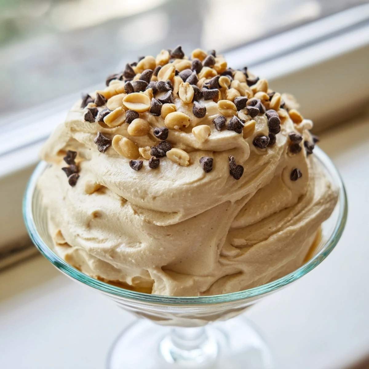 Creamy no-bake peanut butter and Cool Whip mousse dessert with light airy texture and optional garnishes