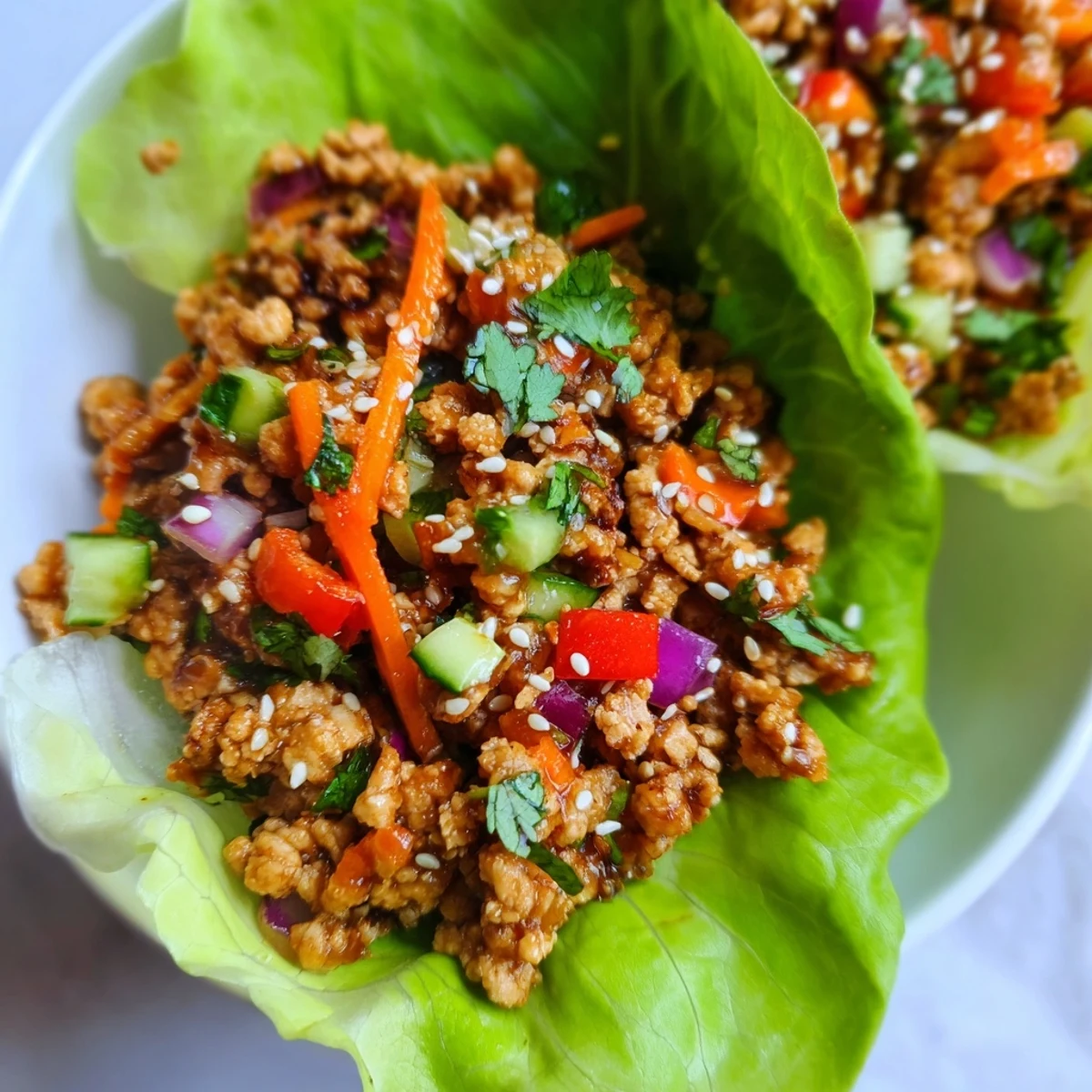 Crisp lettuce cups filled with savory healthy ground turkey and colorful fresh vegetables