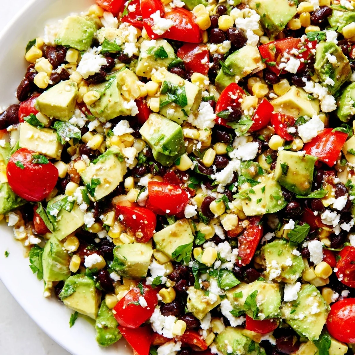 Fresh Mexican chopped salad featuring ripe avocado, black beans, and zesty lime cilantro dressing
