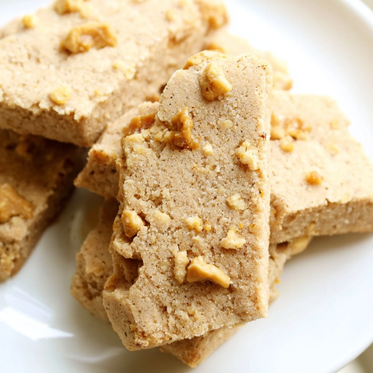 Crumbly espresso shortbread cookies studded with toffee bits on a parchment-lined baking sheet