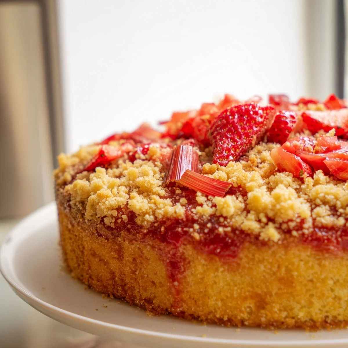 Golden Ultimate Spring Baking Treat topped with crunchy almond streusel and fresh berries