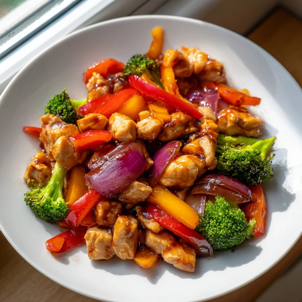 Quick flavorful weeknight meal served over steamed rice with fresh cilantro garnish