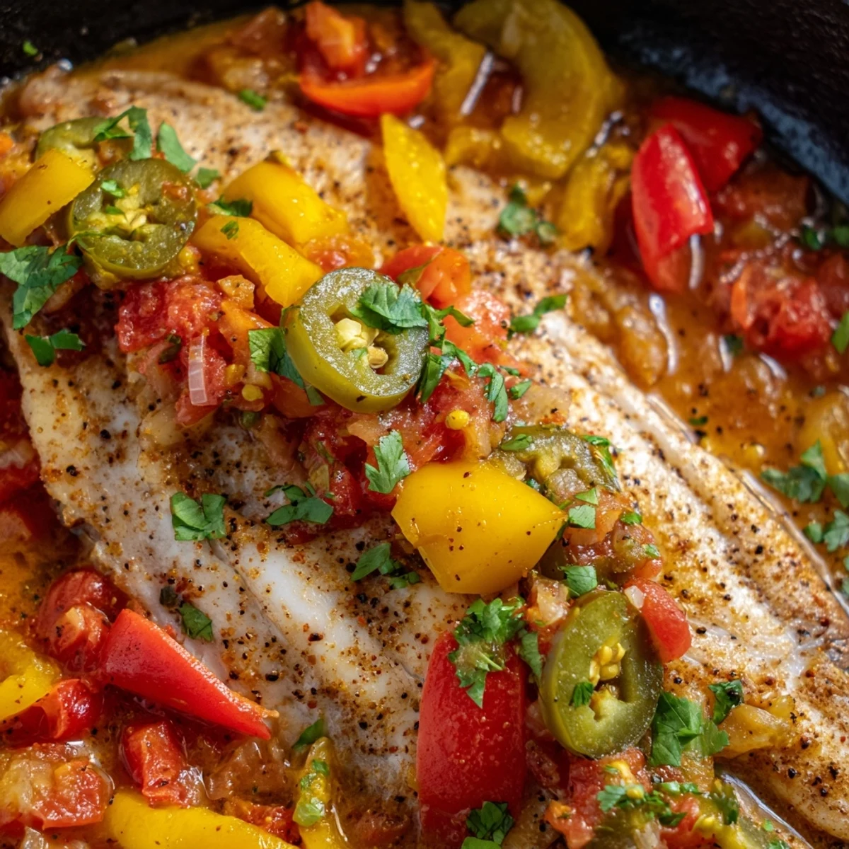 Spicy Roasted Pepper Tilapia Skillet