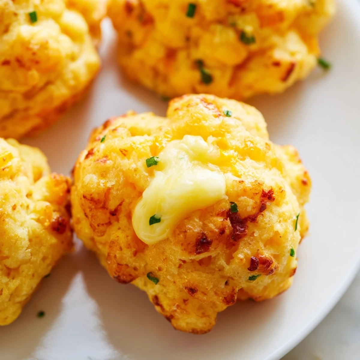 Golden Mashed Potato Cheese Puffs with crispy edges served warm on a rustic white plate