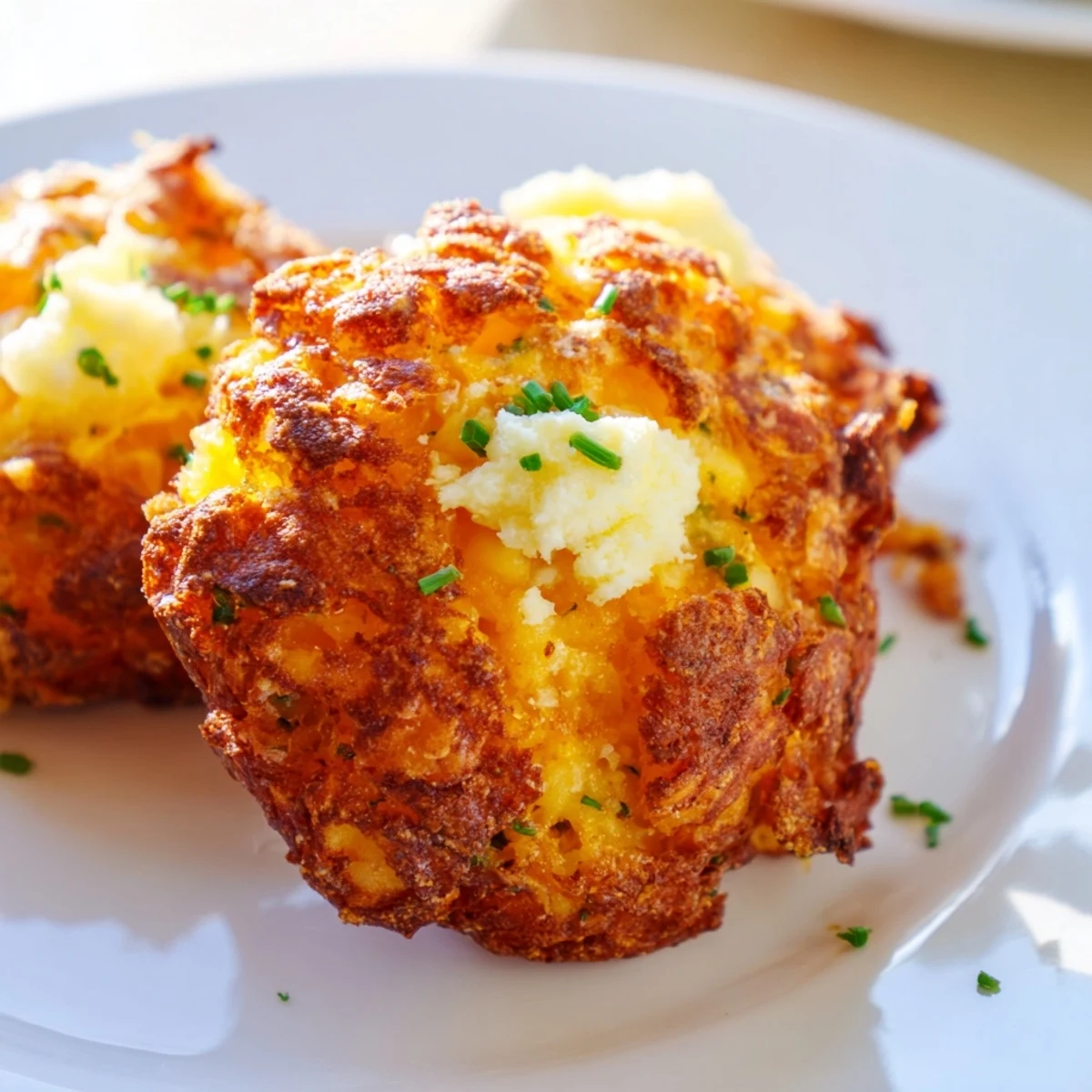 Spoonful of fluffy Mashed Potato Cheese Puffs fresh from the oven with melted cheddar