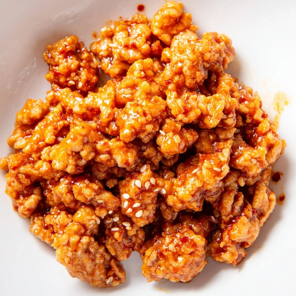 Colorful Firecracker Ground Chicken Bowls served over fluffy rice with fresh crunchy vegetables