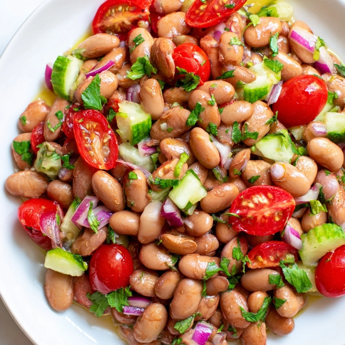 Fresh pinto bean salad in a rustic bowl, garnished with chopped cilantro