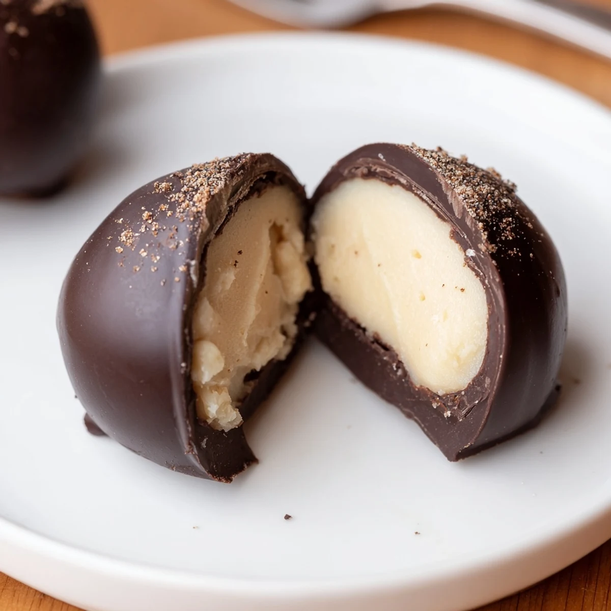 Plate of Dark Chocolate Eggnog Truffles served with espresso, warm spice aroma