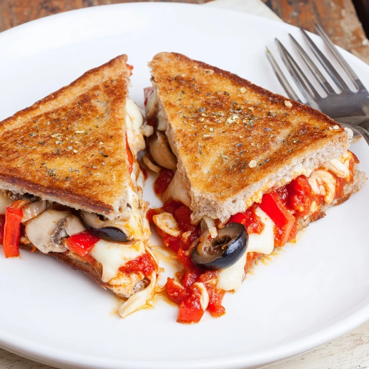 Smoky campfire Pie Iron Pizza Pockets oozing melted cheese, butter brushed crisp edges