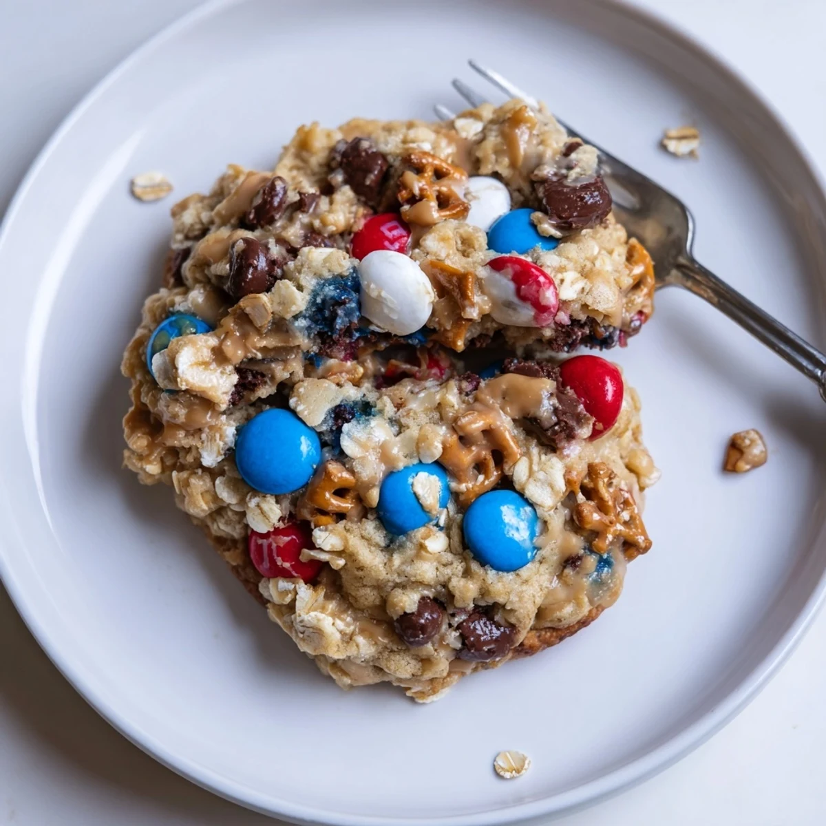 Warm Patriotic Monster Cookies Recipe cooling on rack, golden edges, soft centers