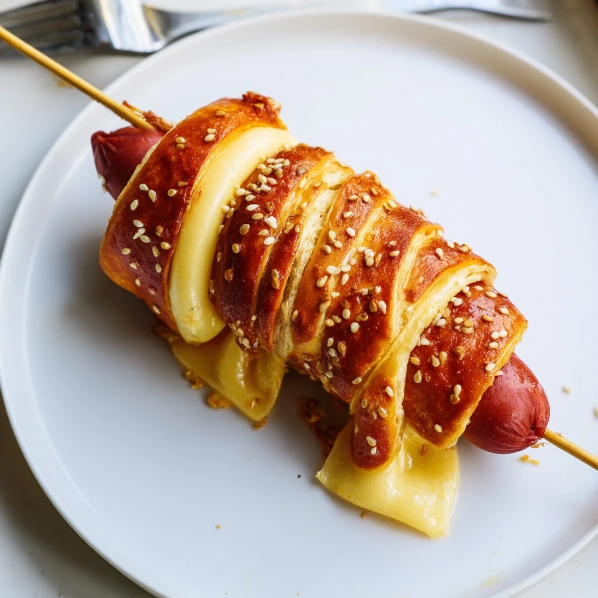 Firecracker Hot Dogs fresh from oven, golden dough, buttery aroma, party-ready