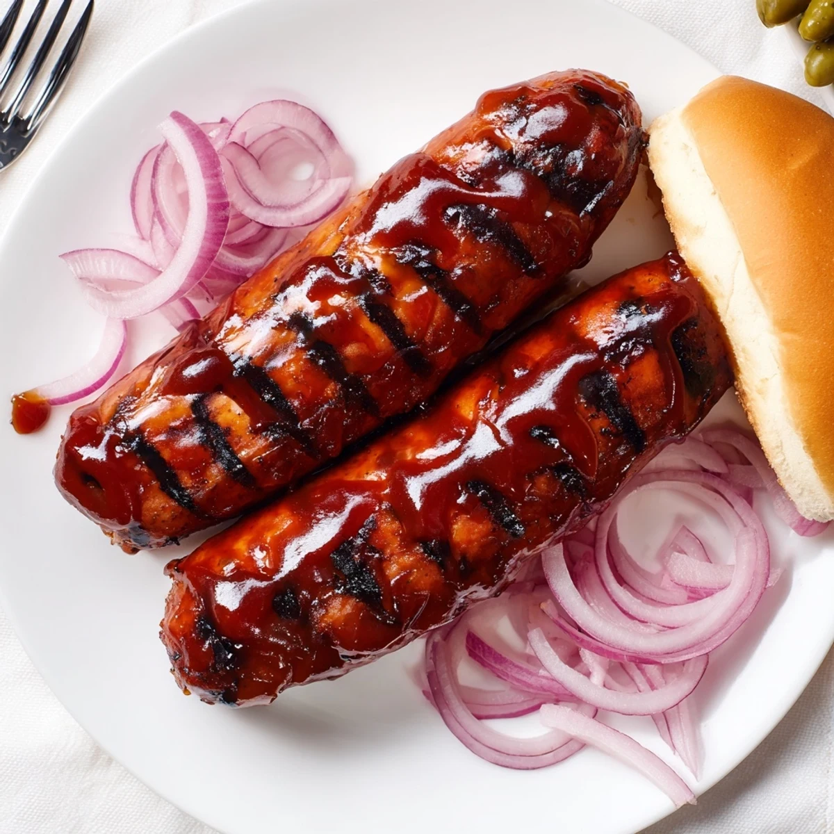 BBQ Sausage Recipe featuring caramelized sausages sizzling over glowing coals, ready to eat