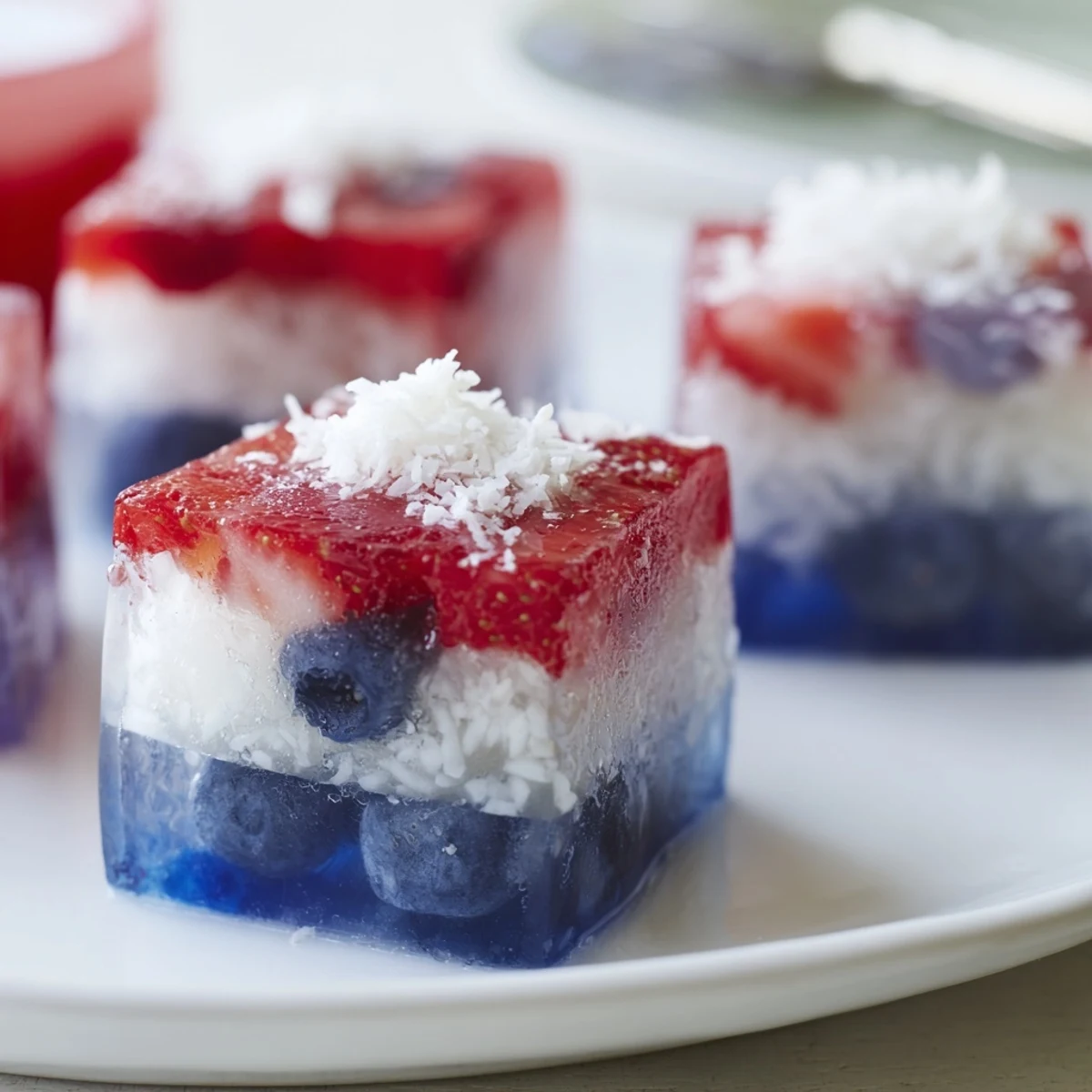 Homestyle Red White And Blue Ice Cubes Recipe showing layered fruit before freezing