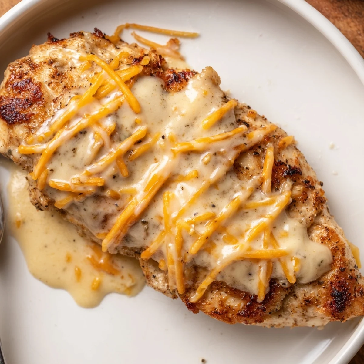 Oven-baked Chicken With Cheese Sauce served with steamed broccoli and bright lemon